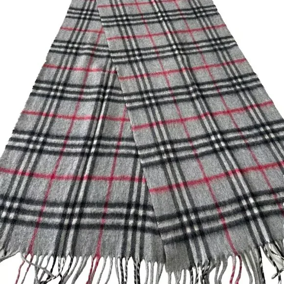 Burberry Classic Check Scarf Grey 100% Cashmere Unisex Scarf Made In England - Picture 5 of 7